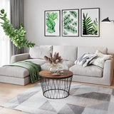 Lavish Home Mid-Century Round Coffee Table with Geometric Metal Base-Small Modern Accent for Living Room, 23.5", Brown Walnut & Black Lavish Home