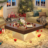 ONBRILL Coffee Table, Square Coffee Table with LED, Wood Low Coffee Table for Living Room, Center Table for Living Room, Natural Wood Grain - Rustic Brown+White ONBRILL