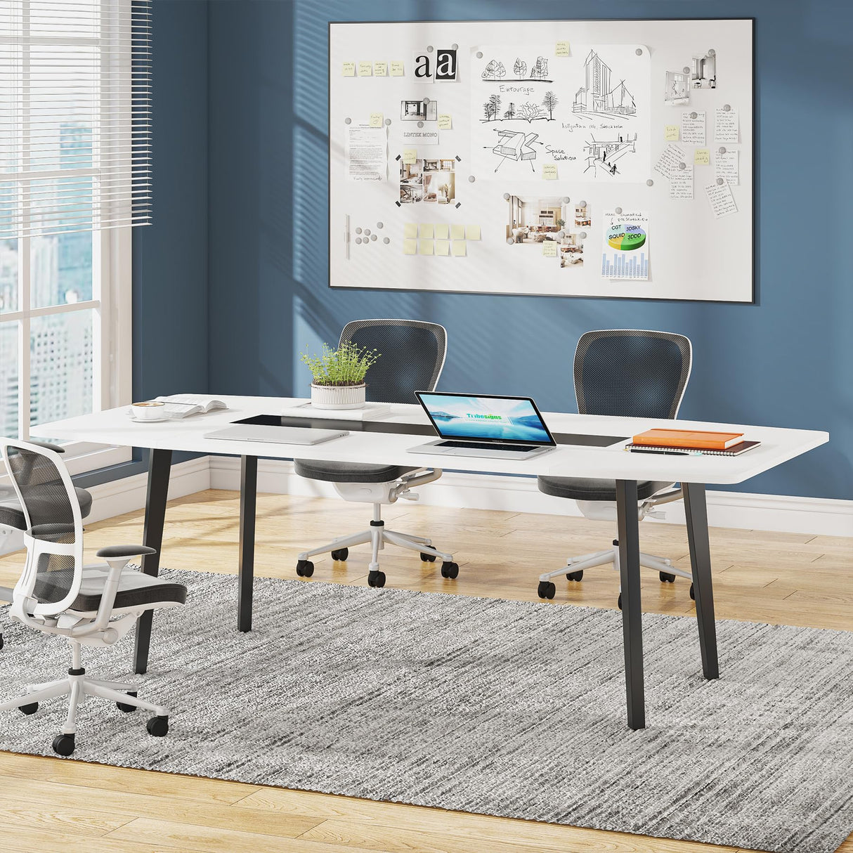 Tribesigns 6FT Conference Table, 70.86L x 35.43W x 29.52H Inches Boat Shaped Meeting Table, Modern Seminar Table for Office Meeting Conference Room (6ft, White & Black) Tribesigns