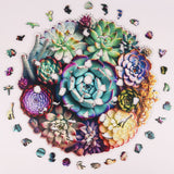 Mys Aurora Unique Wooden Jigsaw Puzzles - Mandala Succulent Plants, 500 Pcs King Size 16.9'' x 16.3'', Luxurious Shaped Wood Puzzle, Beautiful Package, Best Gift for Adults and Kids, Family Game Mys Aurora