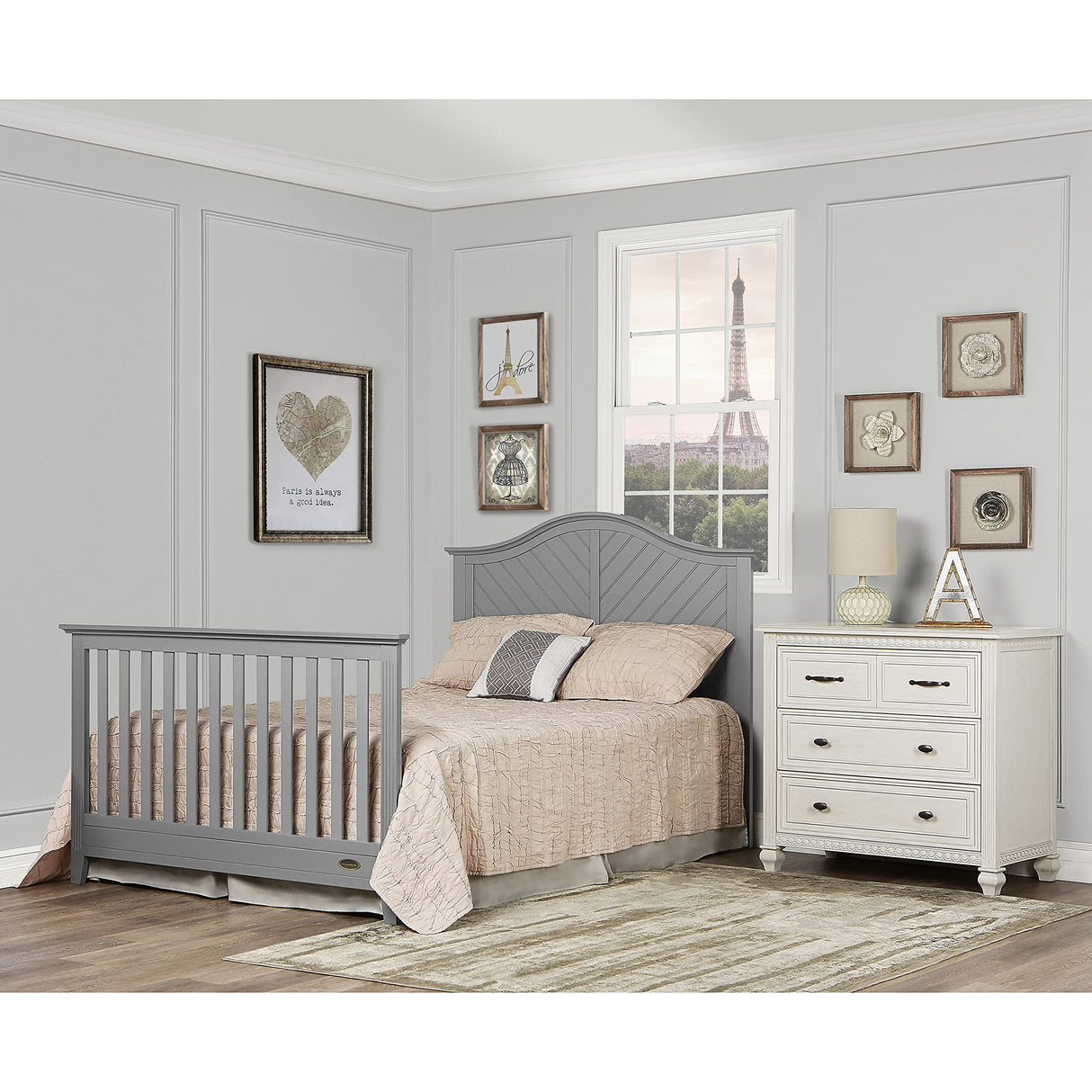 Dream On Me Ella 5-in-1 Full Size Convertible Crib in Storm Grey, Greenguard Gold Certified Dream On Me