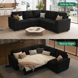 HONBAY Modular Sectional Sleeper Sofa with Pull Out Bed, Velvet L Shaped Sectional Couch with Storage Seat, Convertible Sectional Couches for Living Room, Black HONBAY