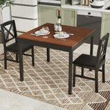 Tangkula Mid-Century Modern Dining Table Set for 2, Wooden Kitchen Table & 2 Chairs with Padded Seats, 3-Piece Compact Dining Set for Small Spaces, Kitchen, Living Room (Brown+Black) Tangkula