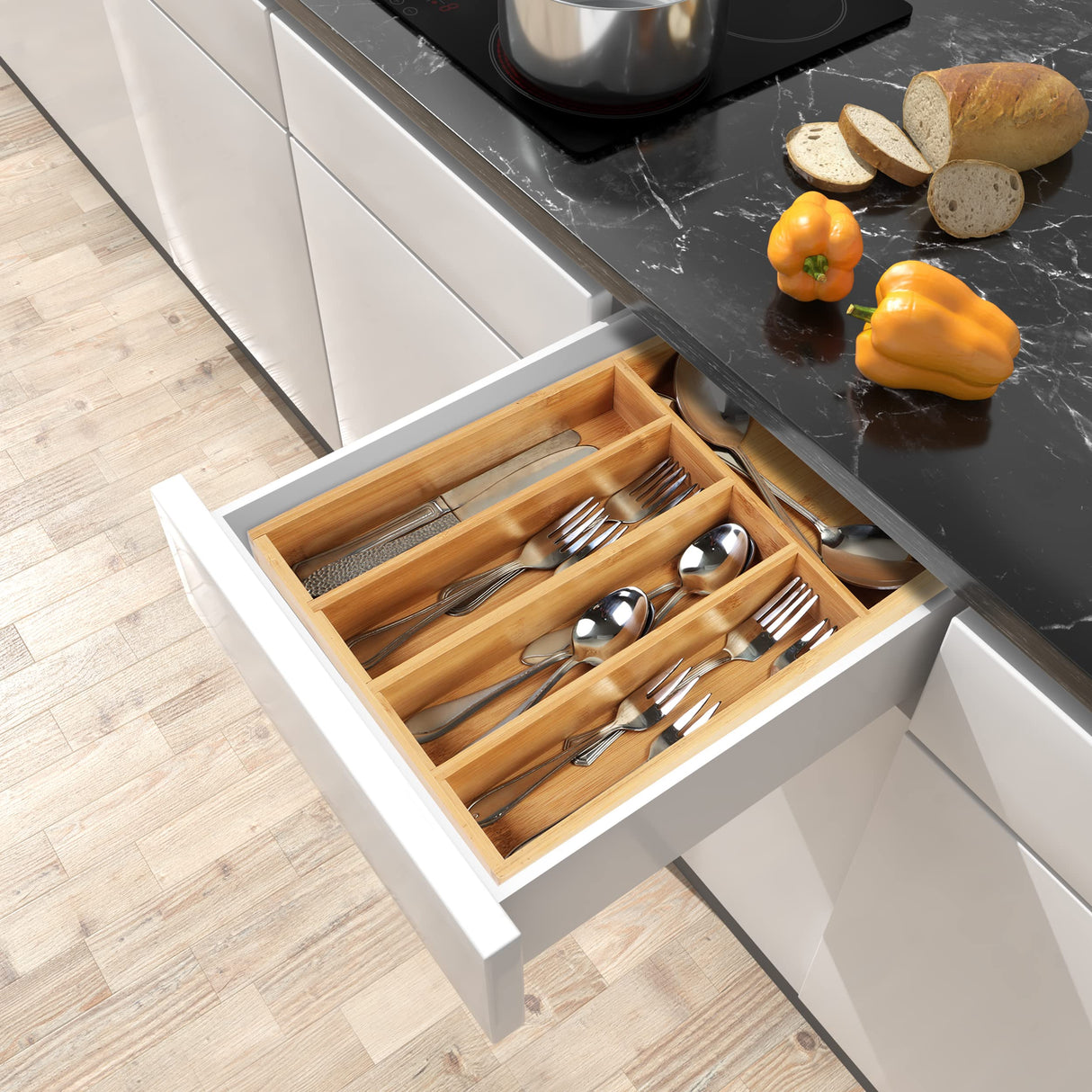 Utopia Kitchen Silverware Organizer, Bamboo Utensil Drawer Organizer for Cutlery, Utensils & Flatware (5 Compartment, Natural) Pack of 1 Utopia Kitchen