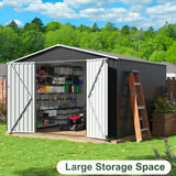 WKM 10x10 FT Outdoor Storage Shed, Utility Metal Tool Storage with Lockable Doors and Updated Frame Structure, Metal Garden Shed for Backyard, Patio Lawn, Black WKM