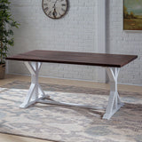 GDFStudio Rustic Farmhouse Acacia Wood Dining Table, Dark Brown and White GDFStudio