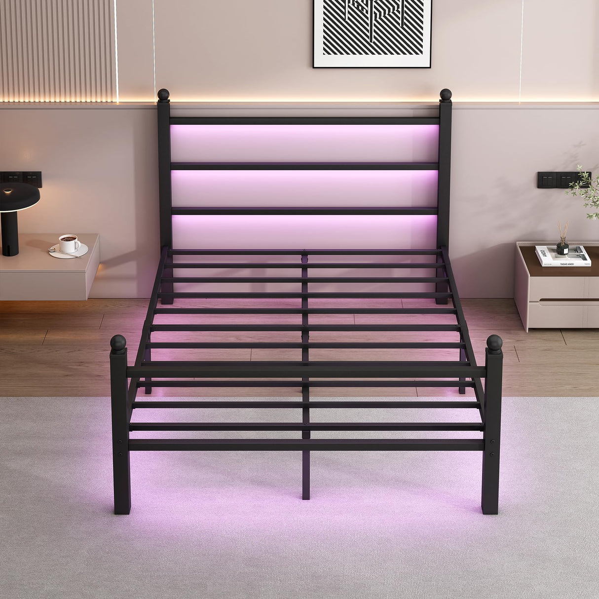 CLIBFENG Full Size Bed Frame with Headboard and Footboard,Steel Slats Support-LED Bed Frame with USB Charging Station,Mattress Foundation-Under Bed Storage, No Box Spring Needed,Noise Free,Black CLIBFENG