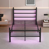 CLIBFENG Full Size Bed Frame with Headboard and Footboard,Steel Slats Support-LED Bed Frame with USB Charging Station,Mattress Foundation-Under Bed Storage, No Box Spring Needed,Noise Free,Black CLIBFENG