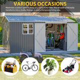 12x10 FT Outdoor Storage Shed with Floor Frame & Window, Heavy Duty Metal Garden Tool Shed with Double Lockable Doors, Waterproof Backyard Utility Shed for Bikes, Lawn Mowers, Tools, Equipment Mulinsonfly
