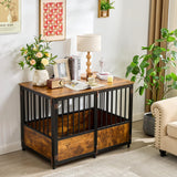 KOOPRO 43.7" Inch Dog Crate Furniture with Cushion for Large Dogs, Wooden Heavy Duty Dog Kennel with Double Doors Indoor, Decorative Pet House Dog Cage Side End Table, Rustic Brown KOOPRO