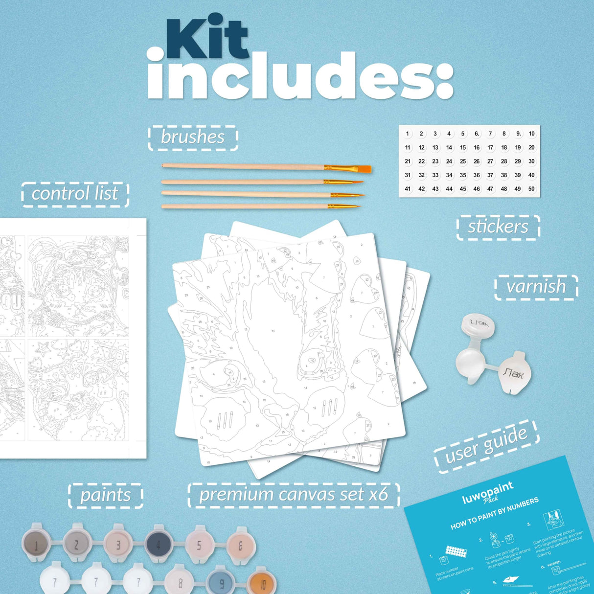 LuwoArte 6 Pack Paint by Numbers Kit for Adults – Meme Kittens (Cats) – Funny Paint by Numbers for Adults Beginners – DIY Adult Paint by Number Kit – Relaxing Wall Art Gift Set – 7.87 x 7.87 inch LuwoArte
