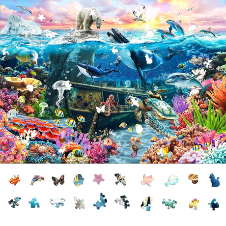Ocean World Jigsaw Puzzles for Adults 1000 Pieces, Brain Challenging Shaped Puzzle Underwater, sea Life Jigsaw Puzzles with 6 Color on Back for Game Night, Family, Friends, Puzzle Size 26.6 x 19.2 Naturelish