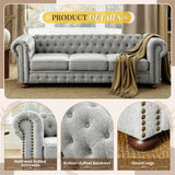 88.5''W Linen Chesterfield Sofa, Mid Century Modern Couch with Button Tufted & Rolled Armrests, Comfy 3-Seater Deep Seat Sofa with Nailhead Trim & Gourd Legs for Living Room, Apartment(Light Grey) JEEOHEY
