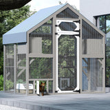 PetsCosset 71" H Catio Outdoor Cat Enclosure for Multiple Cats Large Wooden Walk in Cats House Outside Weatherproof Roof,Attached to House's Window,Cat's Door and Tunnel PetsCosset