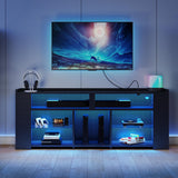 IRONCK Entertainment Center with Storage, 55 Inch Tall TV Stand with Power Outlet, LED Gaming TV Cabinet for PS4, Black TV Stand with Carbon Fiber IRONCK