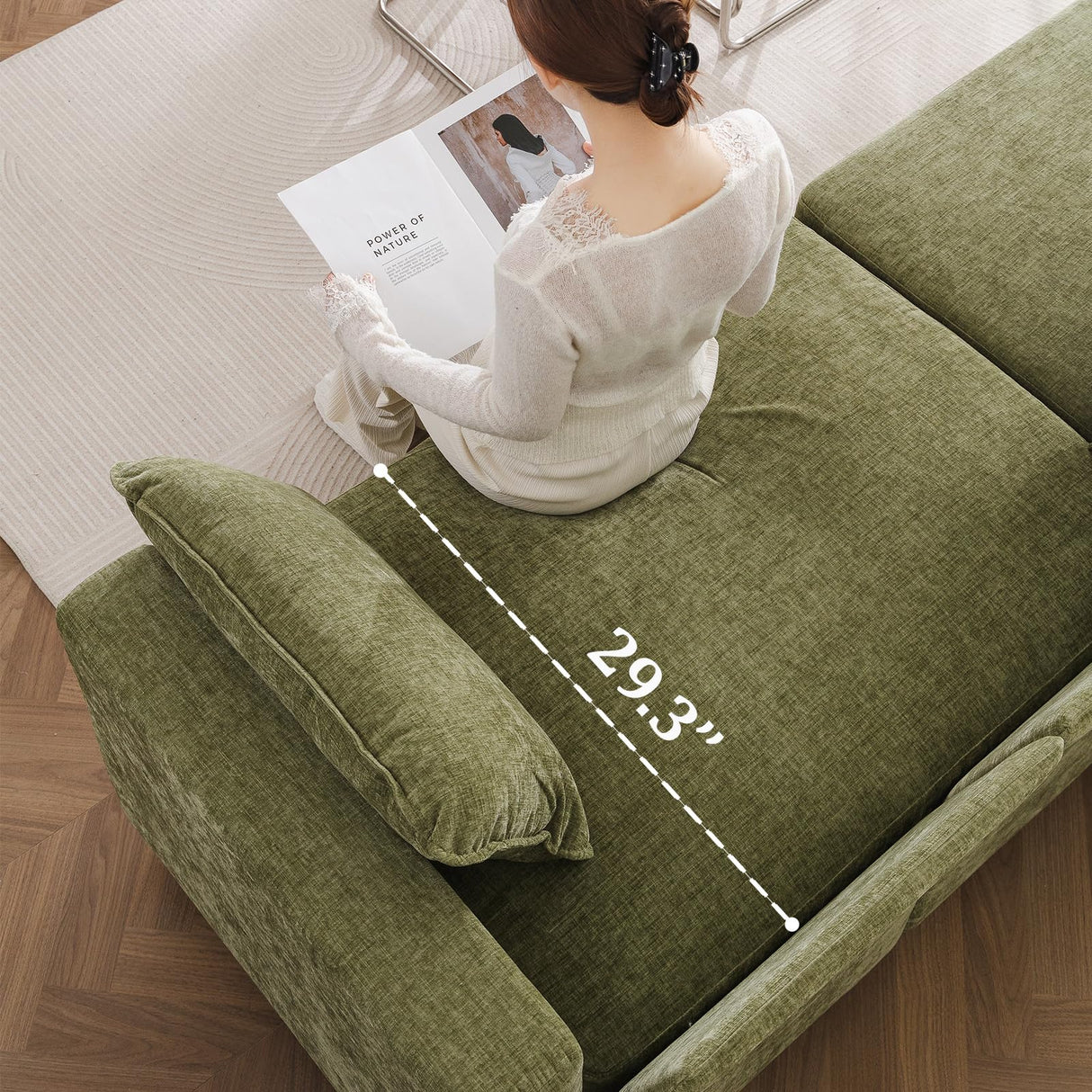 liuyefisher 53'' Loveseat Sofa with All Seats Storage, Modular Sectional Couch with Deep Seat,Oversized Comfy Couch with Throw Pillows,Single Sofa Chair for Living Room,Bedroom,Chenille,Green liuyefisher