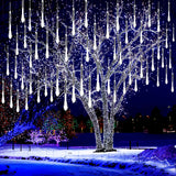 Kwaiffeo Christmas Lights Outdoor, 8 Tubes Meteor Shower Lights LED Snow Falling Icicle Cascading Lights for Xmas Tree Wedding Decoration Party, UL Plug, White Kwaiffeo