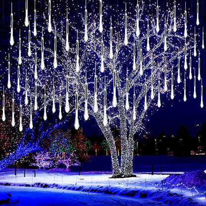 Kwaiffeo Christmas Lights Outdoor, 8 Tubes Meteor Shower Lights LED Snow Falling Icicle Cascading Lights for Xmas Tree Wedding Decoration Party, UL Plug, White