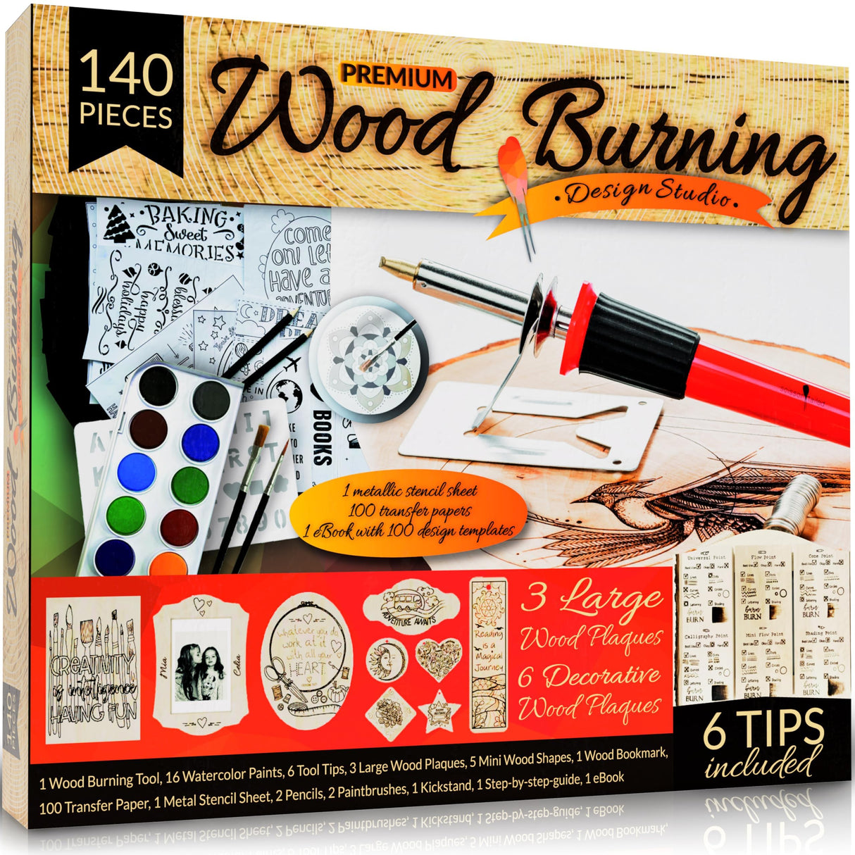 Scissor-Tailed Beginners Wood Burning Kit 140 Pieces. Best Gift Idea for Art & Craft Kit Lovers. Woodburning DIY Hobby Kits with 9 Large Wooden Plaques to Make Unique Wood Burning Projects Scissor-Tailed