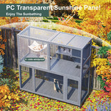 TIMHAKA Large Indoor Catio with Wheels, 4 Tier Cat Enclosures House for Outdoor Sunbathing, 66" Multi-Feature Wooden Kitty Cage for Patio with 4 Access Doors, Gray TIMHAKA