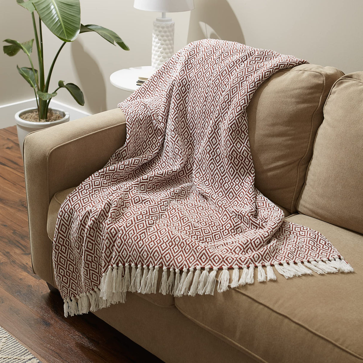 DII Rustic Farmhouse Double Diamond Woven Throw, 50x60, Cinnamon DII