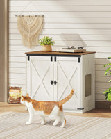 Hzuaneri Cat Litter Box Enclosure Enclosed, Hidden Litter Box Furniture Cabinet Large, Wooden Indoor Cat House with Adjustable Shelf for Top Entry Litter Box, Farmhouse Rustic Brown and White CB85414X Hzuaneri