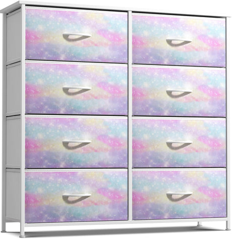Sorbus Kids Dresser with 8 Drawers - Storage Chest Organizer Unit Nightstand - Steel Frame, Wood Top, Tie-Dye Fabric Bins for Clothes - Wide Furniture for Bedroom, Hallway, Nursery, Closet, Apartment Sorbus