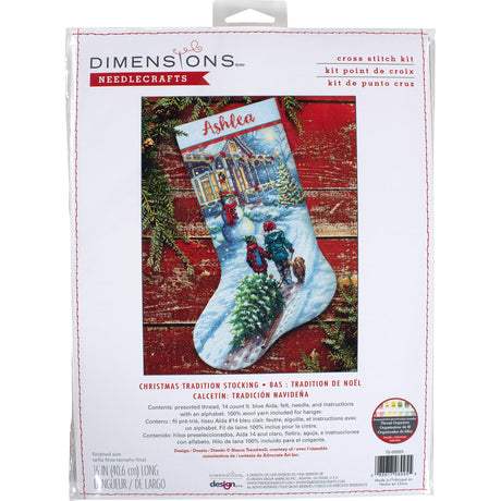 Dimensions 70-08995 Holiday Tradition DIY Personalizable Christmas Cross Stitch Stocking Kit, 16" L, 14 Count Light Blue Aida, Various Dimensions
