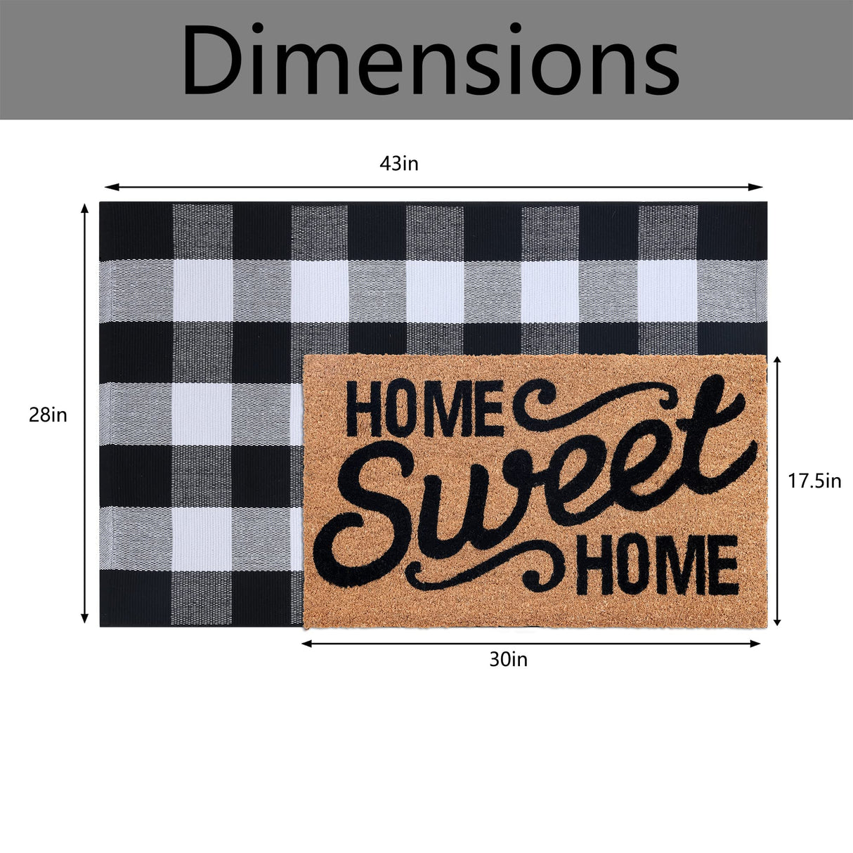 Home Sweet Home Doormat Set, 2-Piece Layered Front Porch Mat Combo, Natural Coir Welcome Mat with Black and White Buffalo Plaid Rug, Farmhouse Outdoor Entryway Decor for Porch, Patio, Home Homydecor