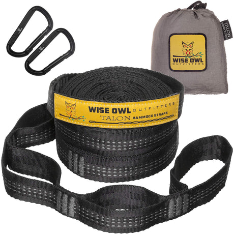 Wise Owl Outfitters Hammock Straps for Trees Heavy Duty - Set of Two 10ft Long, 1 Inch Thick Camping Hammock Tree Straps w/ 38 Loops & 2D Carabiners - Essential Hammock Accessories Wise Owl Outfitters