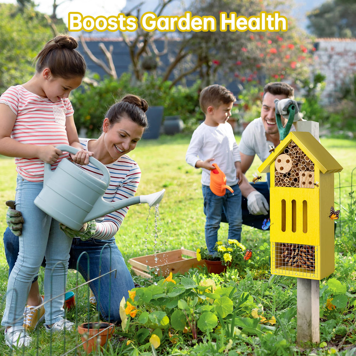 Bee House Bug Hotel & Butterfly House, Handcrafted Wooden Ladybug House, Natural Insect Habitat for Garden, Patio, or Yard, Durable Pine Wood, Attracts Pollinators, 10.4 x 5.5 x 3.2 Inches UUMENHA