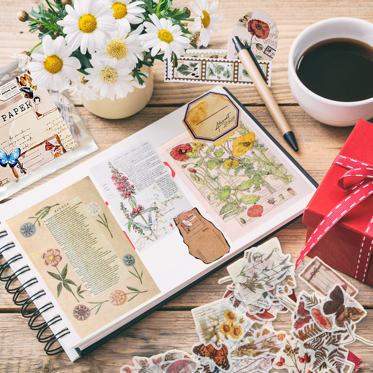 200 Pieces Vintage Scrapbook Supplies Pack for Junk Journal Planners DIY Paper Stickers Vintage Ephemera Pack Decoupage for Art Journaling Bullet Craft Notebooks Collage Aesthetic Gifts (Plant) EWPJDK