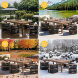 homary 7 Piece Outdoor Patio Dining Table Set, Weather Resistant Outdoor Dining Table Set with Aluminum Top Dining Table and 6 Woven Arm Chairs with Cushions for Backyard, Patio or Deck, Natural homary