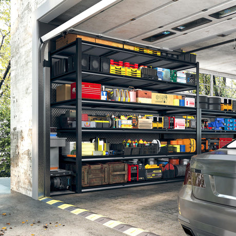 REIBII 84“H Garage Shelving Heavy Duty Storage Shelves 3500 LBS Adjustable Metal Shelving Uints and Storage for Garage, Warehouse, School, Commercial, Business, 60 "W x 24 "D x 84 "H, 2 Pack REIBII