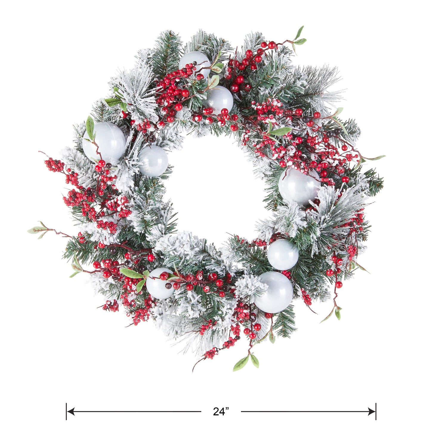 National Tree Company Artificial Christmas Wreath, Green, Evergreen, Decorated with Frosted Branches, Ball Ornaments, Berry Clusters, Christmas Collection, 24 Inches