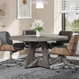 Tribesigns 47-Inch Round Conference Table for 4-6 People, Wooden Meeting Room Table with Thicken Tabletop and Wood Base (Grey) Tribesigns