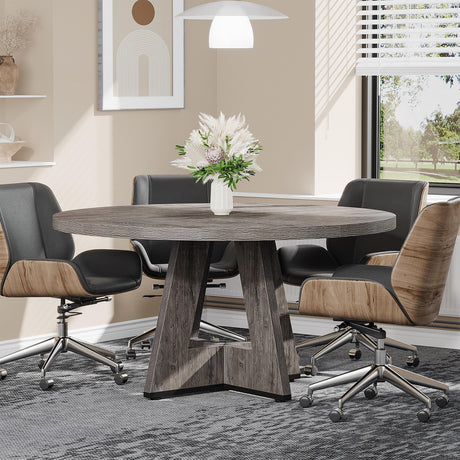 Tribesigns 47-Inch Round Conference Table for 4-6 People, Wooden Meeting Room Table with Thicken Tabletop and Wood Base (Grey) Tribesigns
