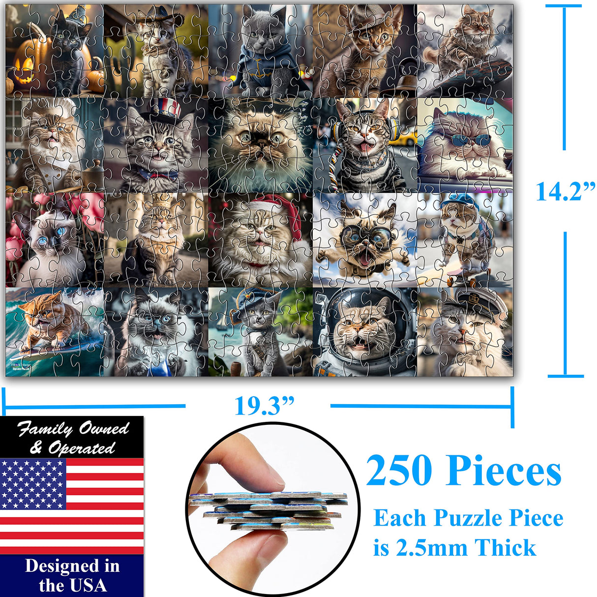 Think2Master Cute Cats 250 Pieces Jigsaw Puzzle Featuring heartwarming Kittens and Cats. Fun Toy for Kids, School & Families. Great Gift for Boys & Girls Ages 8+. Size: 14.2” X 19.3” THINK2MASTER