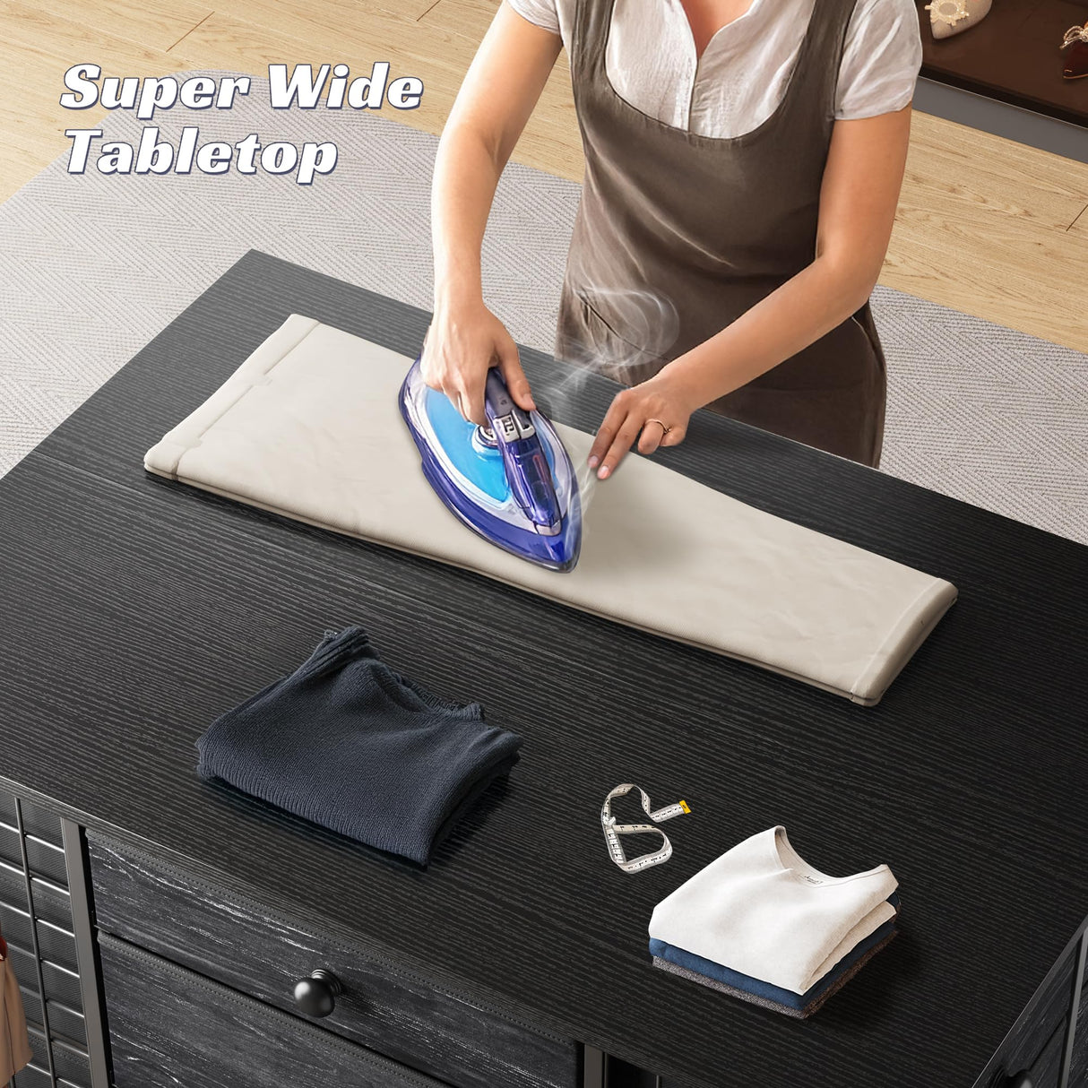 EnHomee 24 Drawers Black Dresser for Bedroom, Dressers & Chests of Drawers with 4 Wheels and 40“ * 23” Wide Wooden Top, Metal Frame, Organizer Island with Hooks for Bedroom, Cloakroom, Dressing Room EnHomee