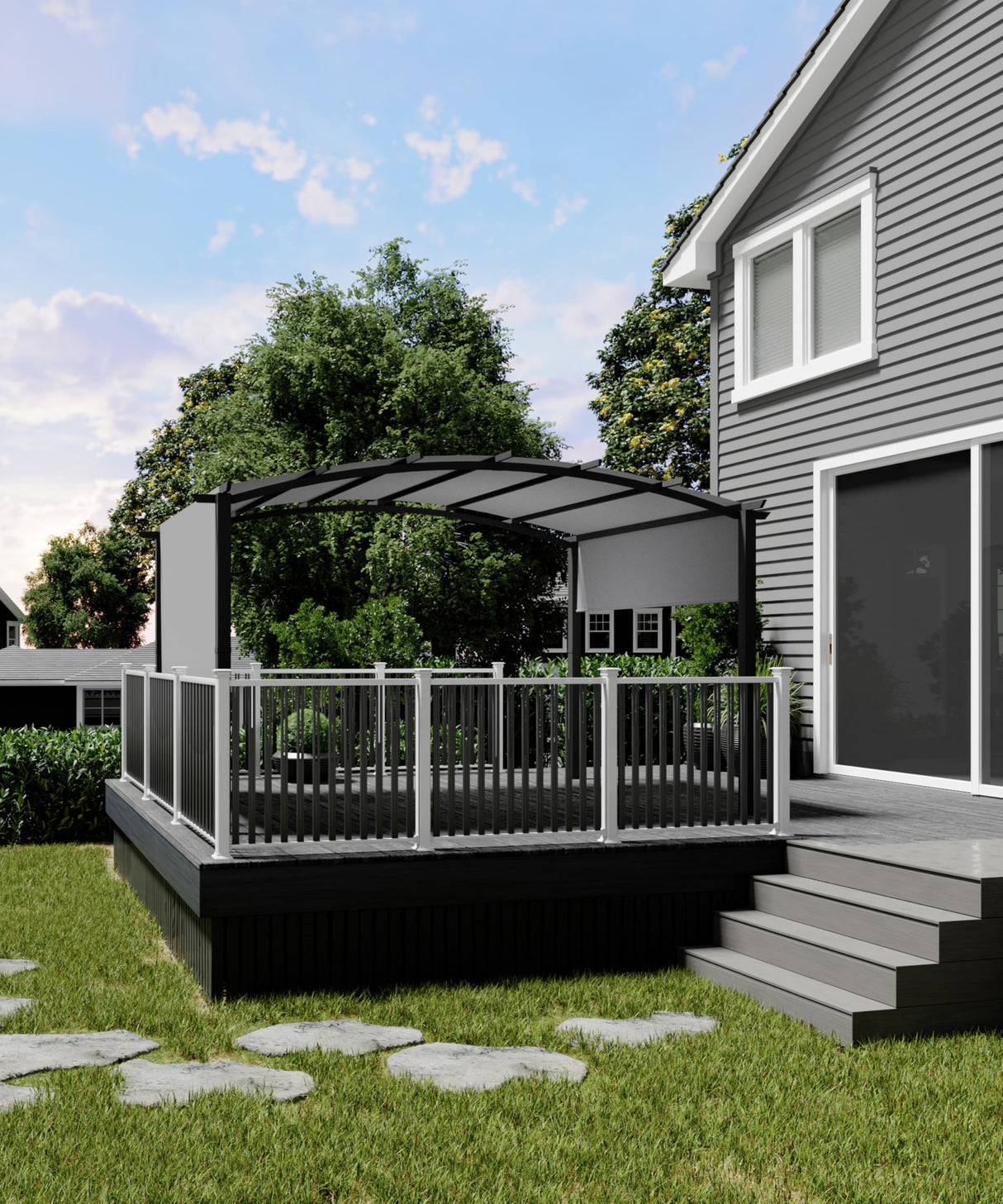 GarveeLife 12' x 9' Outdoor Arched Pergola, Metal Gazebo with Retractable Sun Shade for Backyards, Lawn, Patios (Grey) GarveeLife