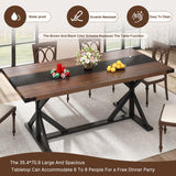 Hlivelood 71 Inch Dining Table for 6 People, Rectangular Kitchen Farmhouse Table W/Thickness Waterproof Wood Tabletop,Long Dining Room Tables W/Wood Strip Base for Kitchen Living Room(Brown&Black) Hlivelood