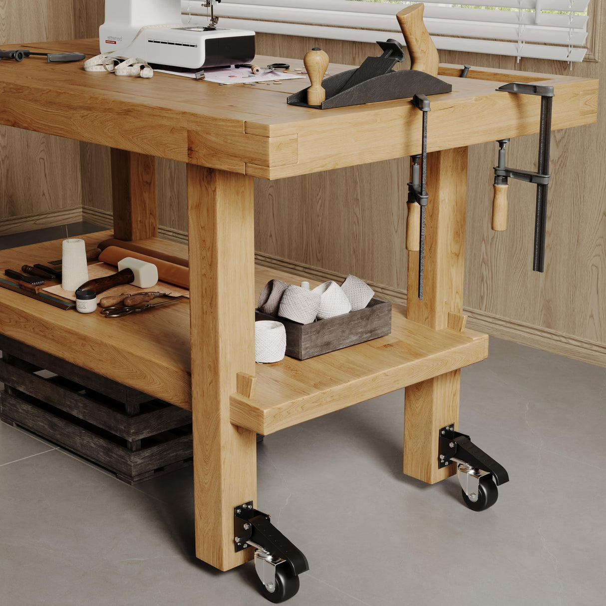 DOZAWA Workbench Stepdown Caster, 700 Lbs Casters Wheels Set of 4 Heavy Duty Steel, 2.5" All Steel Construction Urethane Wheels with Screws & Screwdriver DOZAWA