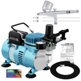 Master Airbrush Cool Runner II Dual Fan Air Compressor System Kit with a G233 Gravity Feed Dual-Action Airbrush Pro Set, 0.2, 0.3, 0.5 mm Tips - Hose, Holder, How-To Guide - Hobby, Auto, Cake, Tattoo Master Airbrush