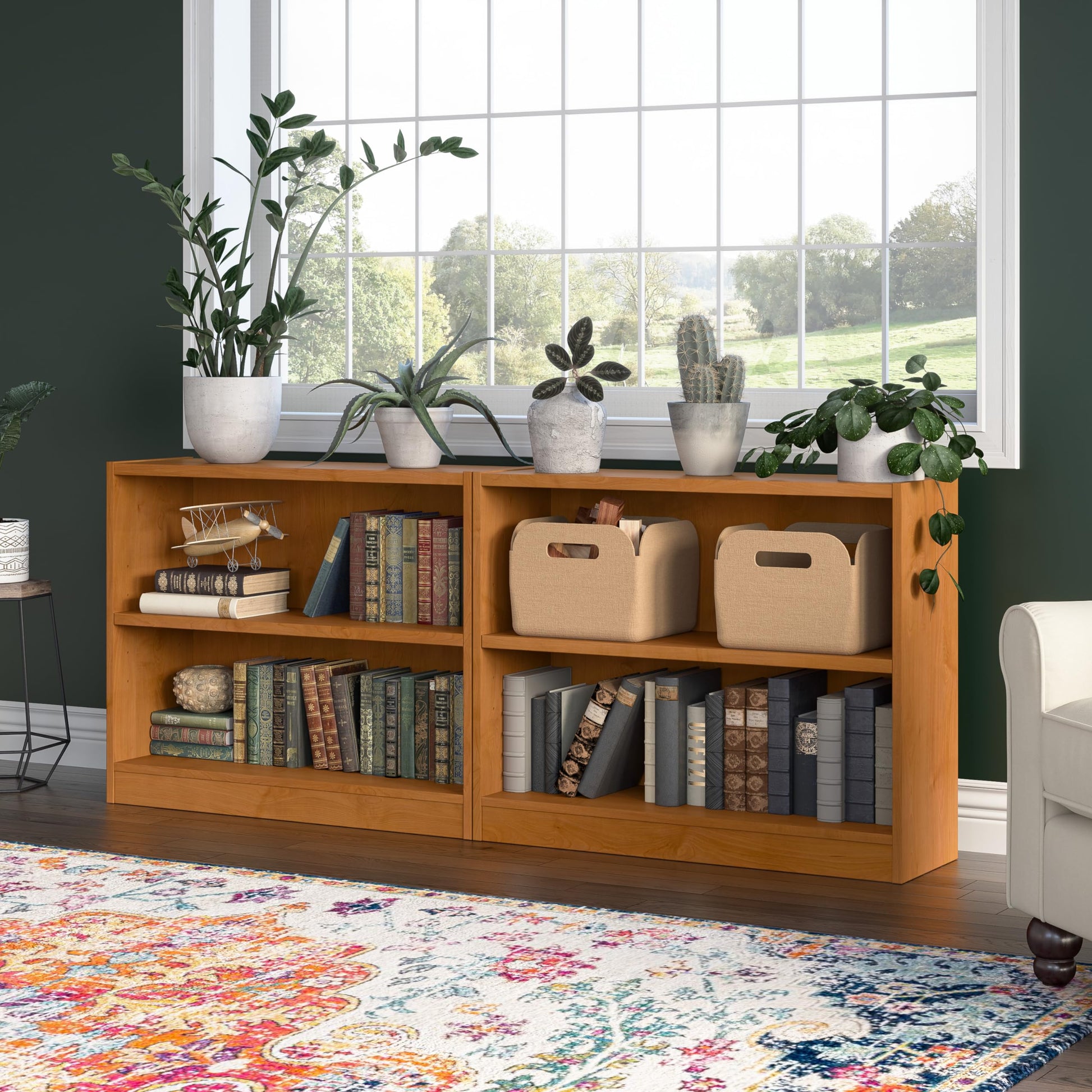 Bush Furniture Universal Small 2 Shelf Bookcase - Natural Cherry Finish - WoodArtSupply