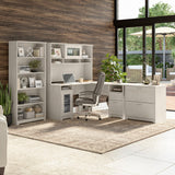 Bush Furniture Cabot 60W L Shaped Computer Desk with Storage in Linen White Oak Bush Business Furniture
