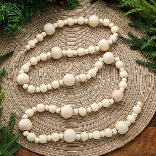 Janinka Natural Cream Wood Bead Christmas Garland 48" Wooden Beads Garland Boho Christmas Tree Hanging Decorations Rustic Farmhouse Home Decor for Wall Table Christmas Gift