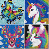 Libfx Diamond Art Kits for Kids 4 PCS Diamond Art for Girls Boys Beginners Arts and Crafts for Kids Ages 8-12 (Cat Butterfly Unicorn Deer) Libfx