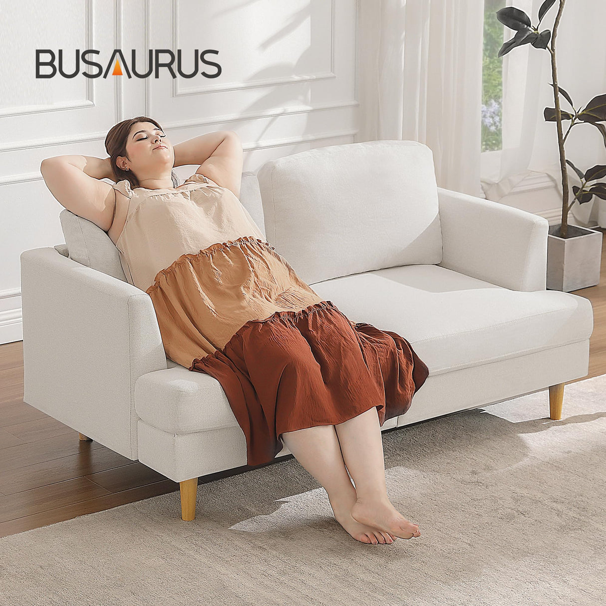 Busaurus Loveseat Sofa 56", Small Couches for Small Spaces, Mid Century Love Seat Couches for Living Room, Upholstered 2-Seater Small Couch for Bedroom, Apartment, Beige Busaurus