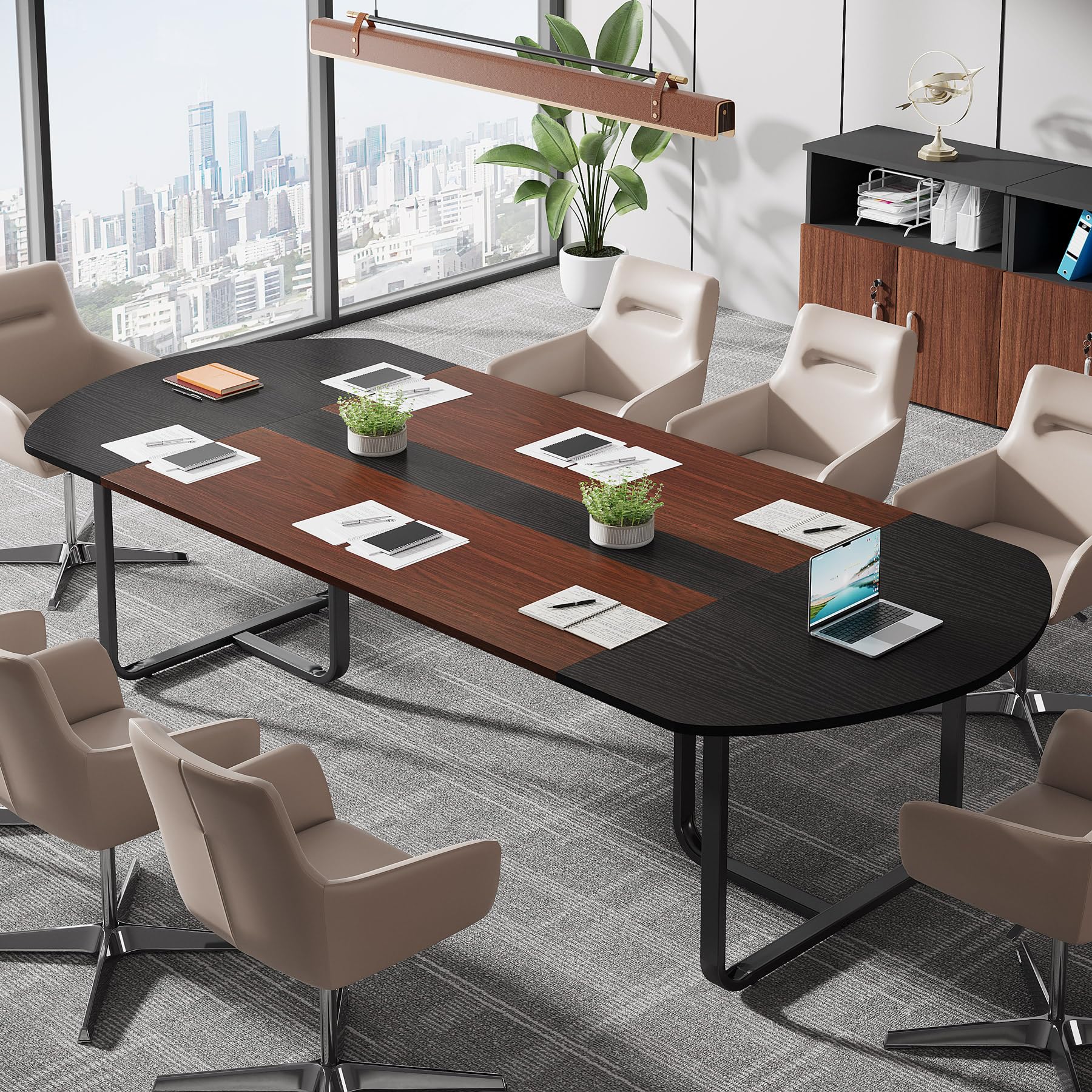 Tribesigns 6FT Conference Table, 70.86" L x 35.43" W x 29.52" H Inches Oval Shaped Meeting Table, Modern Conference Room Seminar Table for Office Meeting Walnut & Black - WoodArtSupply