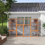 PawHut Catio, Outdoor Cat Enclosure Window Box, Wooden Cat House Playground with Scratching Posts, Weather Protection Roof for 1-5 Kitties, Resting Boxes, 118" x 55" x 75.5", Orange PawHut
